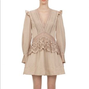 Beige Viscose Jacquard Mini Dress - Self Portrait